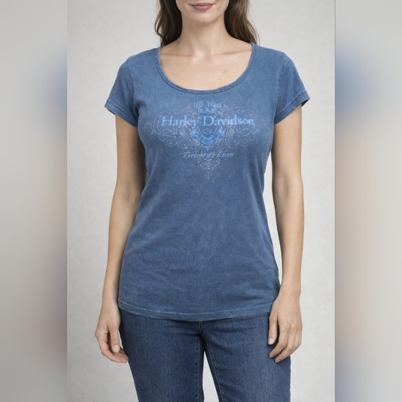 Harley-Davidson Tops - Harley-Davidson Women's Faded Blue Graphic Tee